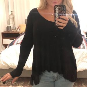 FREE PEOPLE Black Thermal Waffle Long Sleeve Sz S